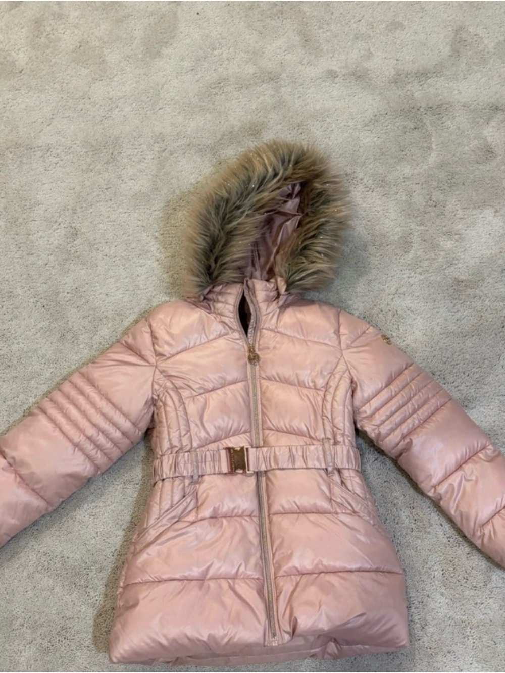 Michael Kors Blush Pink Quilted Jacket with Faux Fur Trim